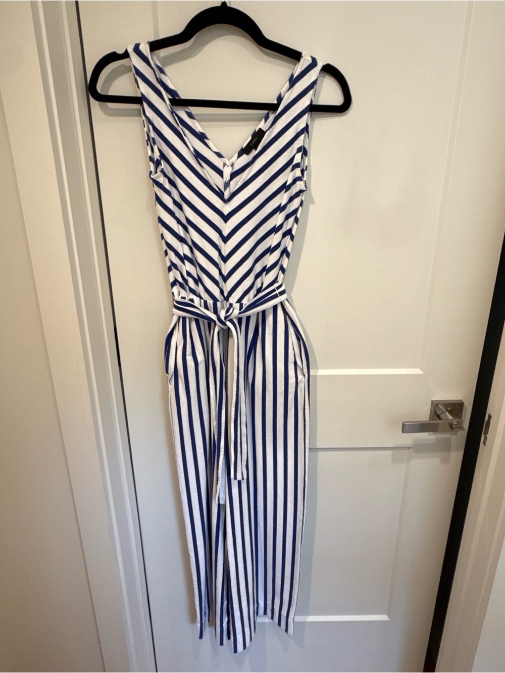 J. Crew Blue and White Striped Sleeveless Jumpsuit